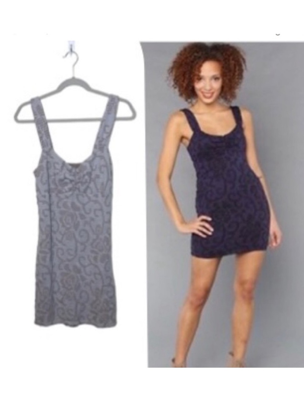 Free People Jacquard Floral Mini Bodycon Tank Dress Gray Mauve Size Large